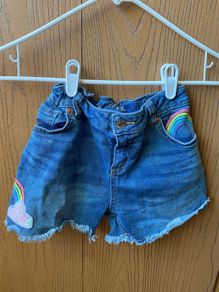 Cat & Jack Blue Denim Shorts With Rainbow Patches